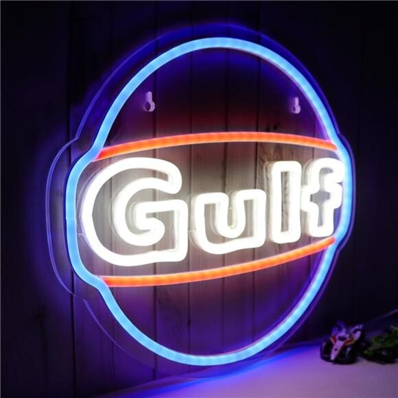 Gulf Neon LED Light Sign Garage Shop Decor Bar Man Cave Wall Oil Lube Mechanix - Picture 4 of 7